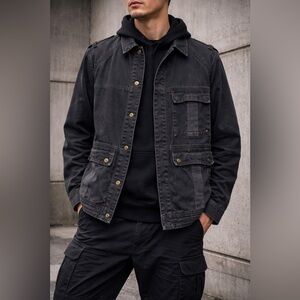 686 Faded Black Cotton Snap Front Utility Streetwear Field Jacket—Mens XL